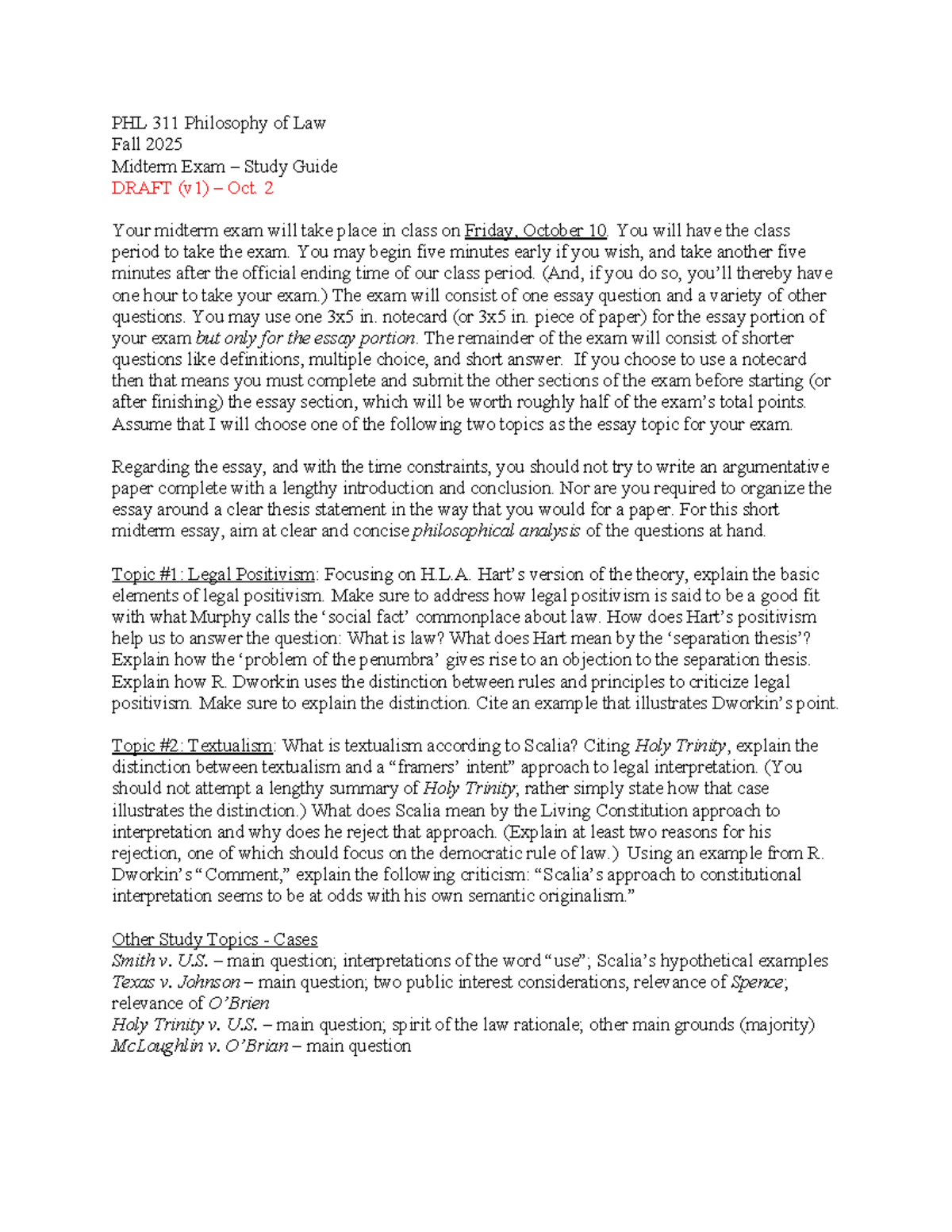 PHL 311 Midterm Exam Study Guide: Philosophy of Law (Fall 2025) - Studocu