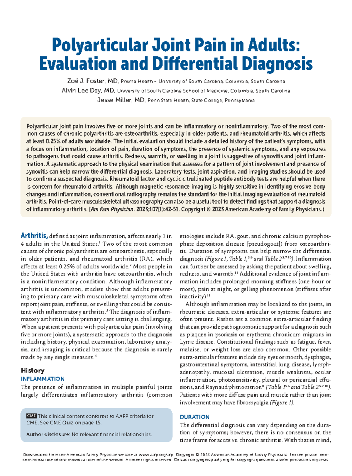 Polyarticular Joint Pain: Evaluation & Differential Diagnosis (CME ...
