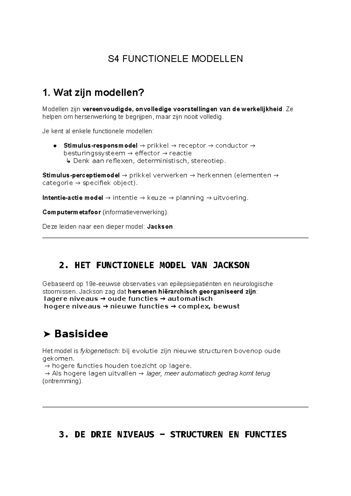 S4 Functionele Modellen: Inzicht in Jackson's Hiërarchisch Model - Studocu