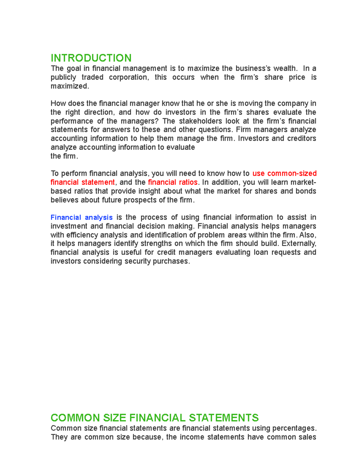 FM-FS Analysis - Lecture Notes on Financial Management & Reporting 1 ...