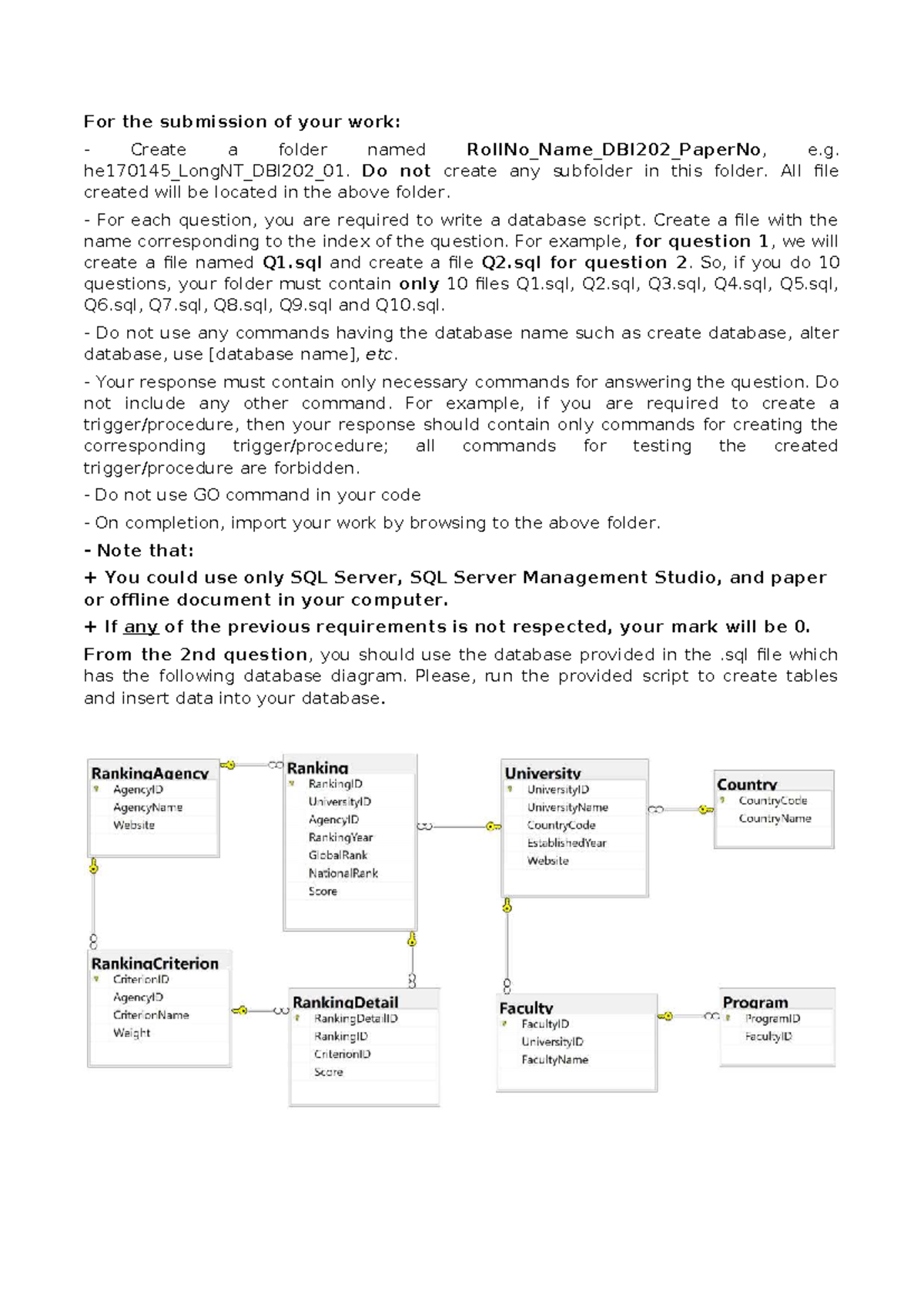 DBI202 Final Paper Submission Guidelines and SQL Script Instructions ...