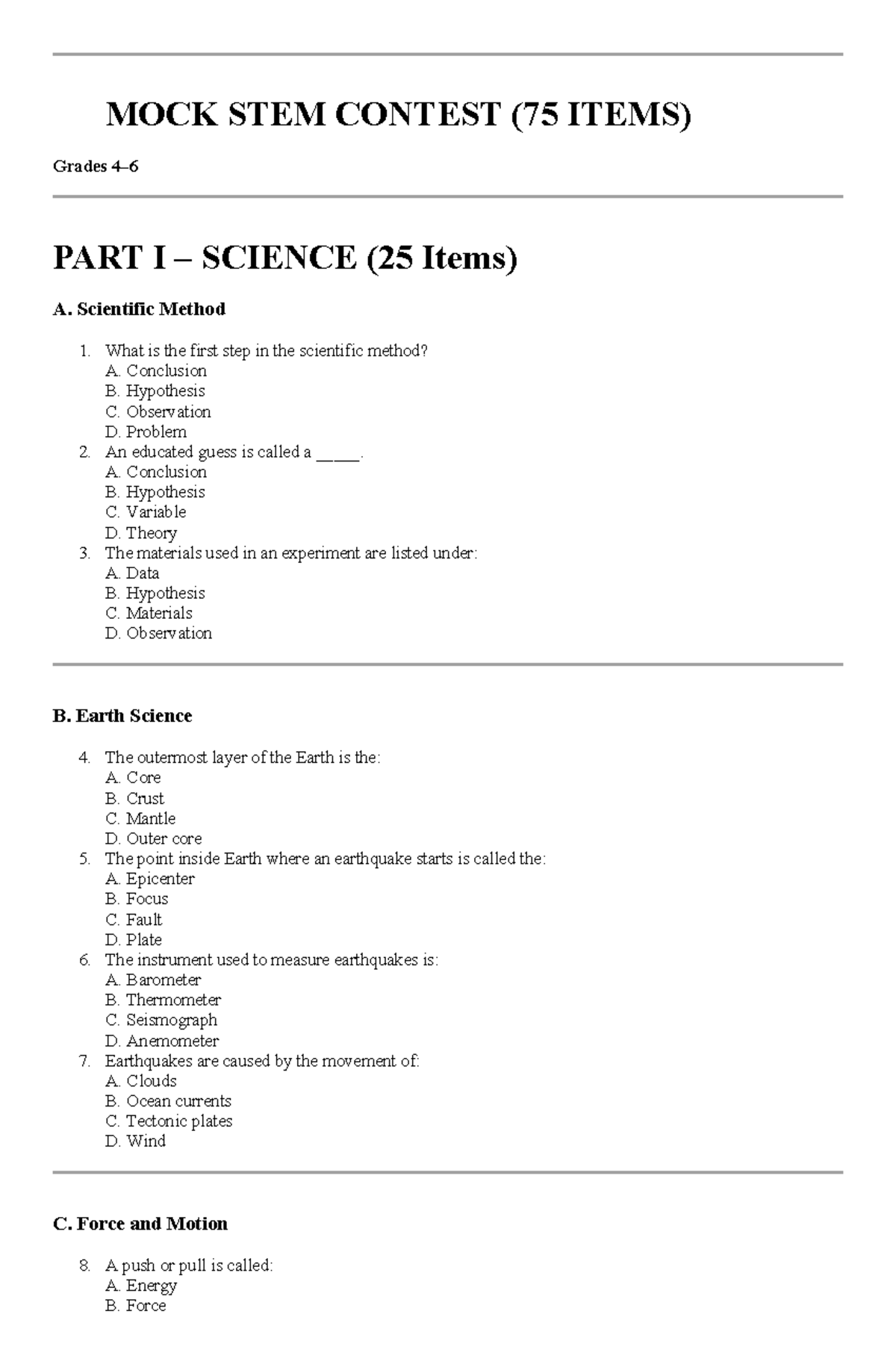 🏆 MOCK STEM Contest (75 Items) - Science & Math Review - Studocu