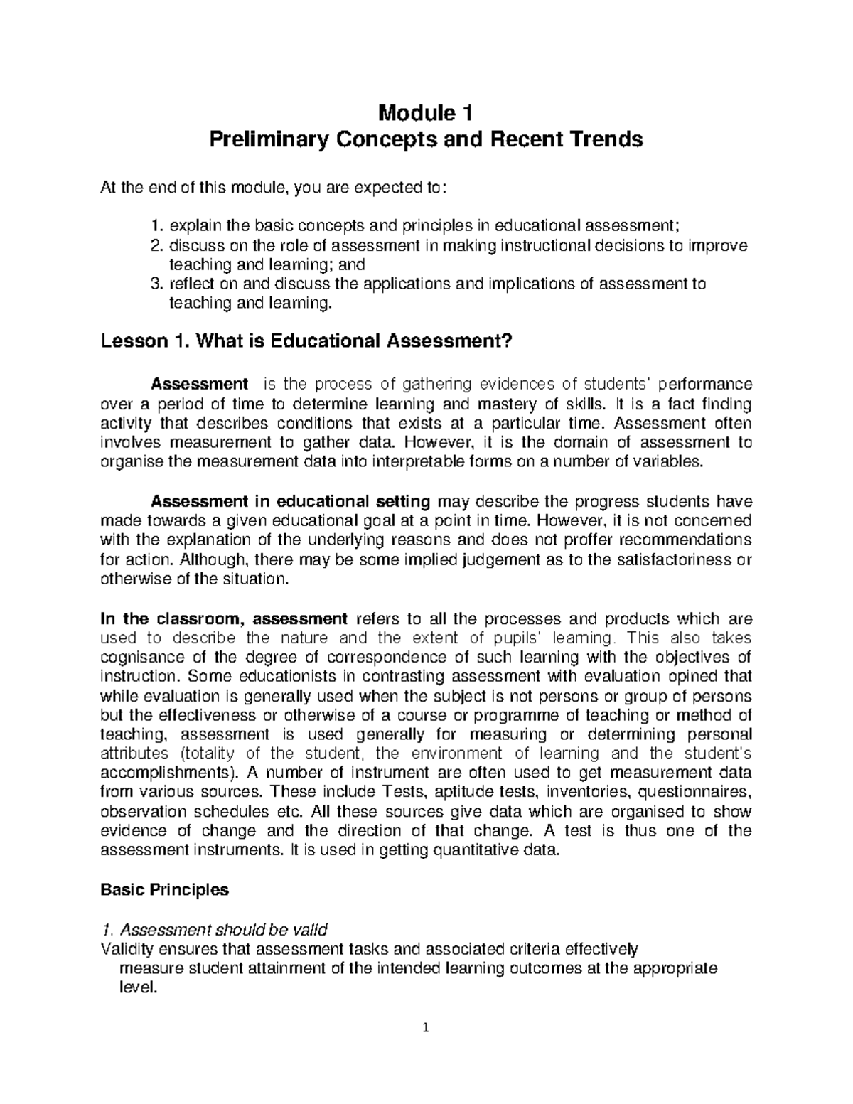 Educational Assessment Concepts and Trends - Module 1 (EDU 101) - Studocu