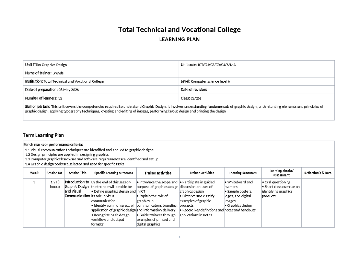 Graphic Design Learning Plan (CS Level 6) - Notes and Resources - Studocu