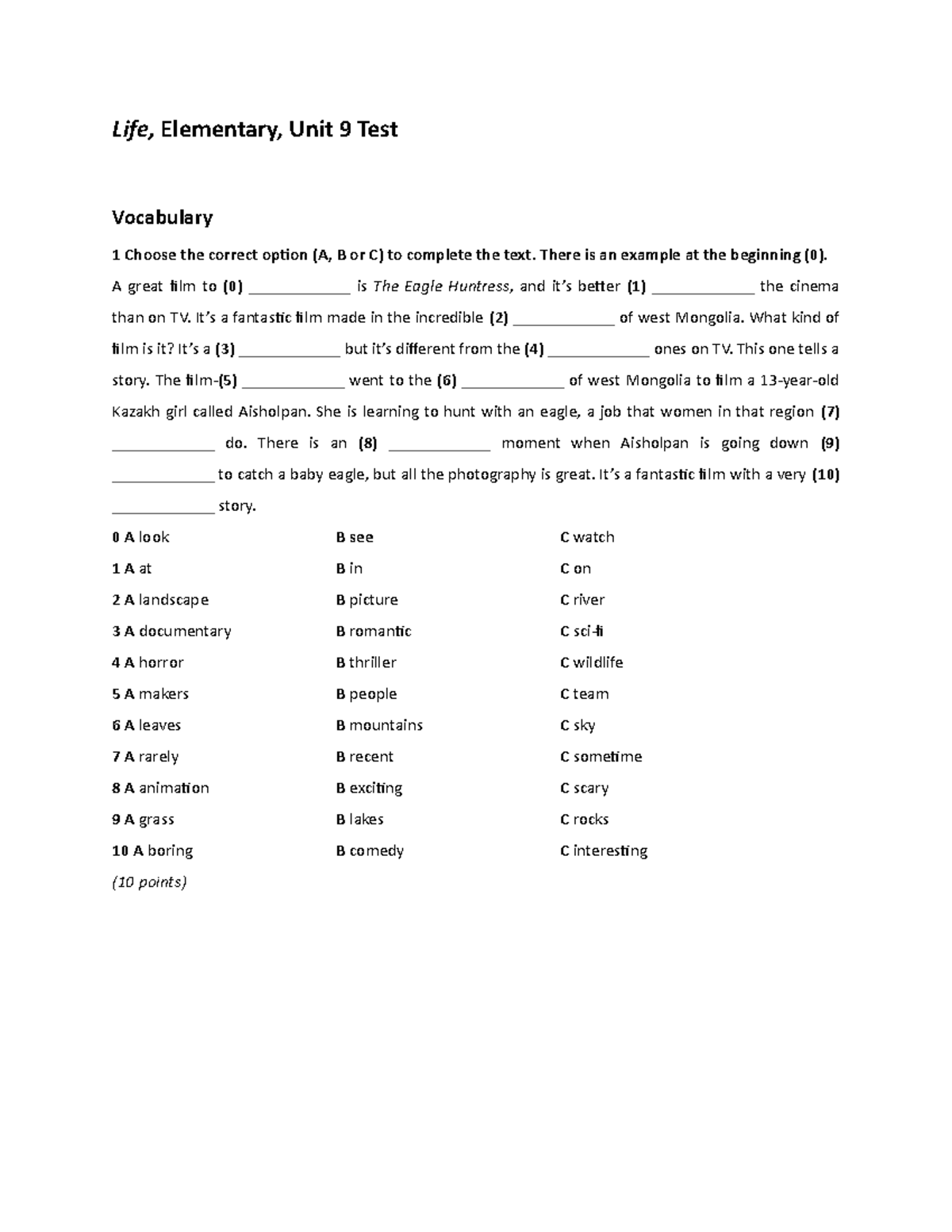 Life 2e Elementary Unit 9 Test Review and Practice Guide - Studocu
