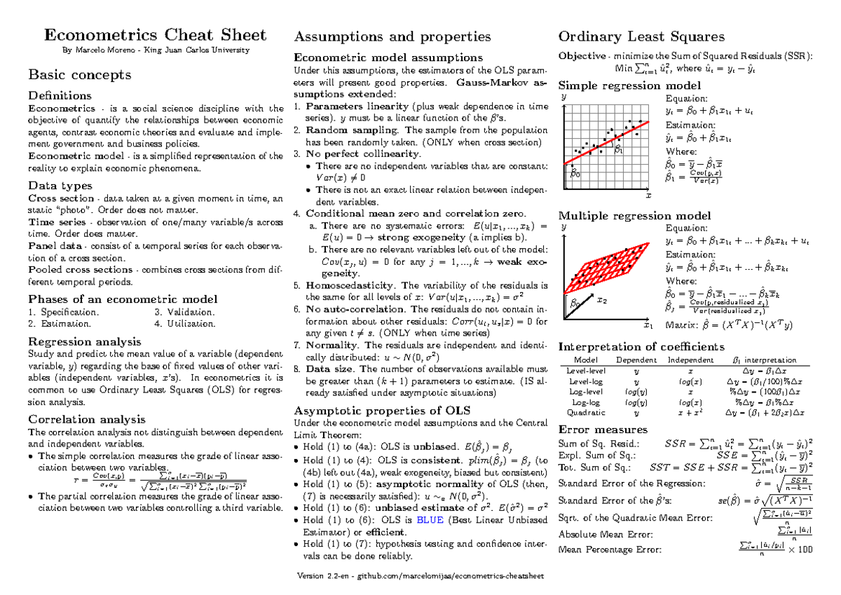 ECS3706 Final Exam Econometrics Cheat Sheet by Marcelo Moreno - Studocu