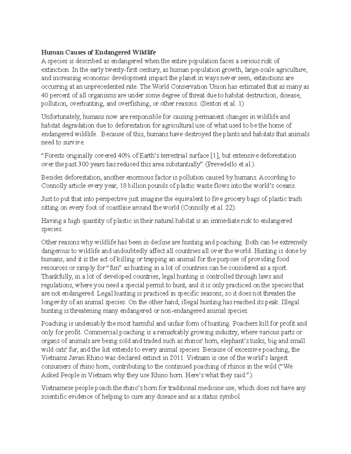 Human Causes of Endangered Wildlife Essay - Human Causes of Endangered ...