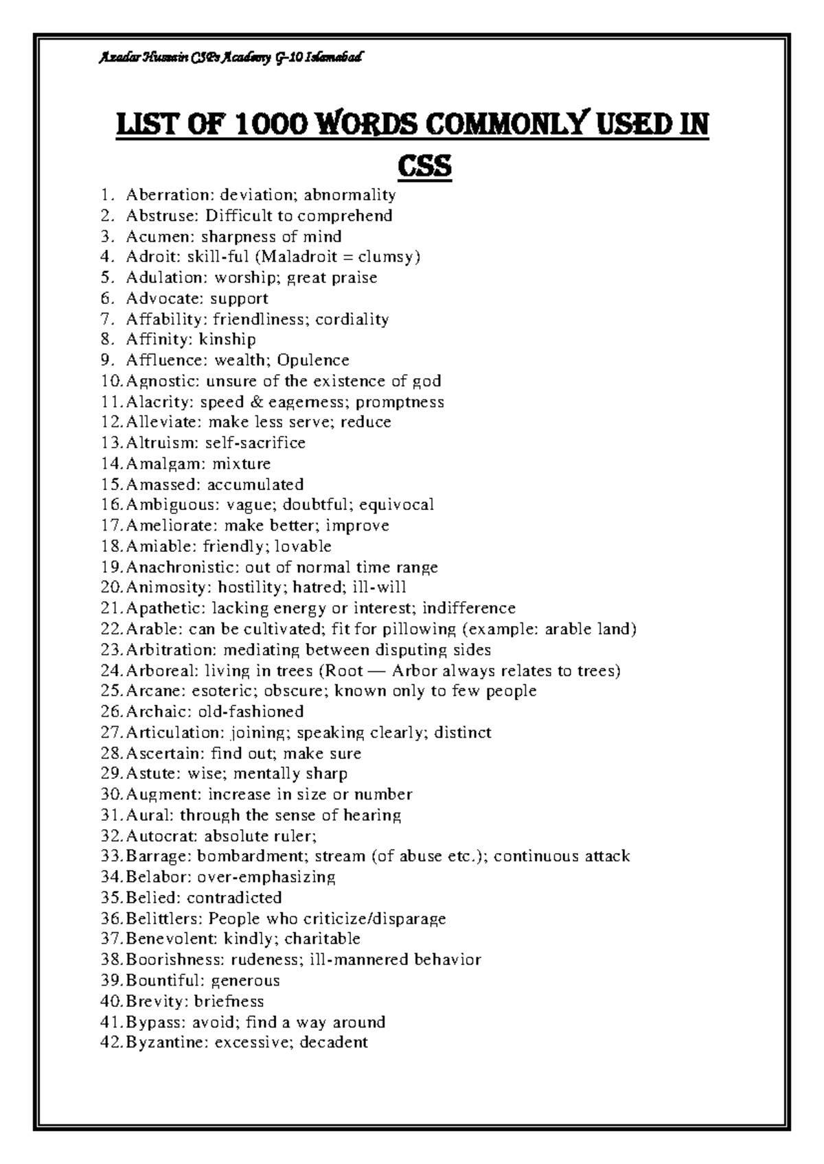 CSP 101: List of 1000 Commonly Used Words in CSS - Studocu