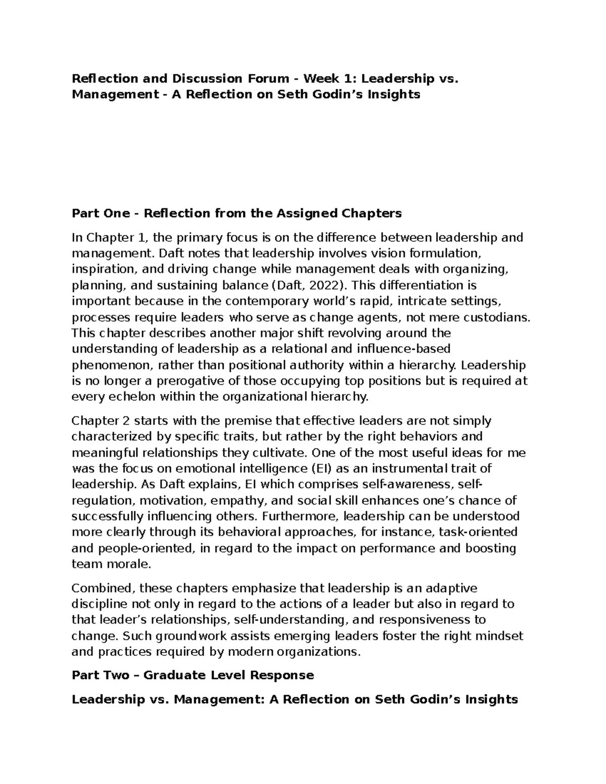 Reflection on Leadership vs. Management: Insights from Seth Godin - W1 ...