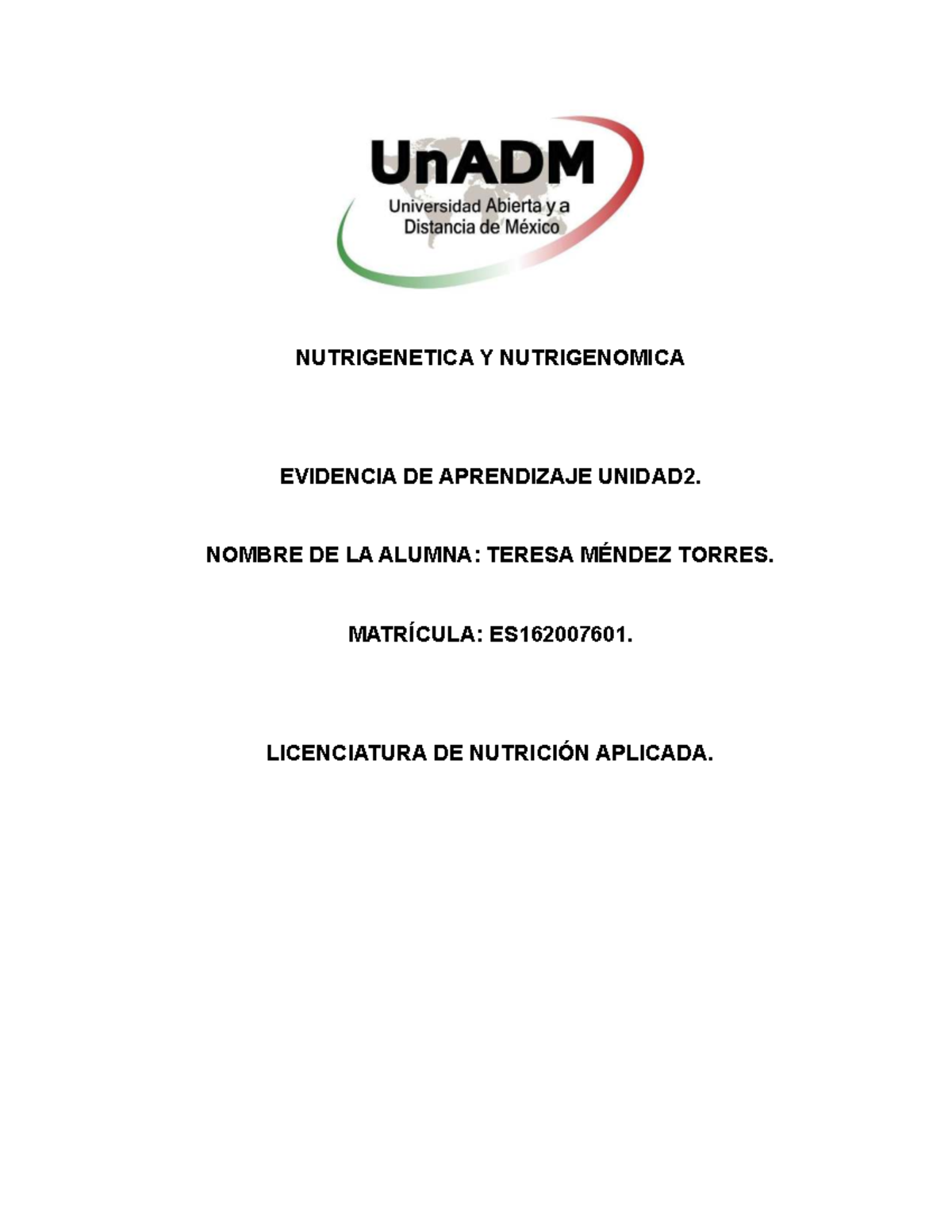 ENN U2 EA TEM - evidencia de aprendizaje - NUTRIGENETICA Y ...