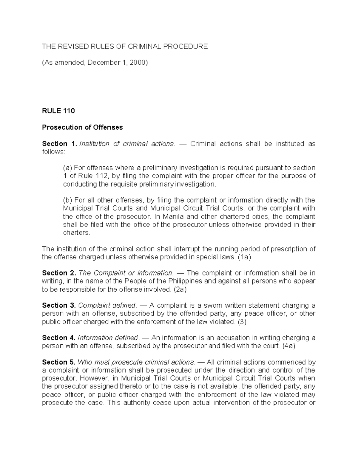Revised Rules of Criminal Procedure (Rule 110) - Prosecution of ...