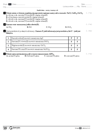 Chemia Gimnazjum Sprawdzian Kwasy Chemia Nowej Ery www.studocu.com