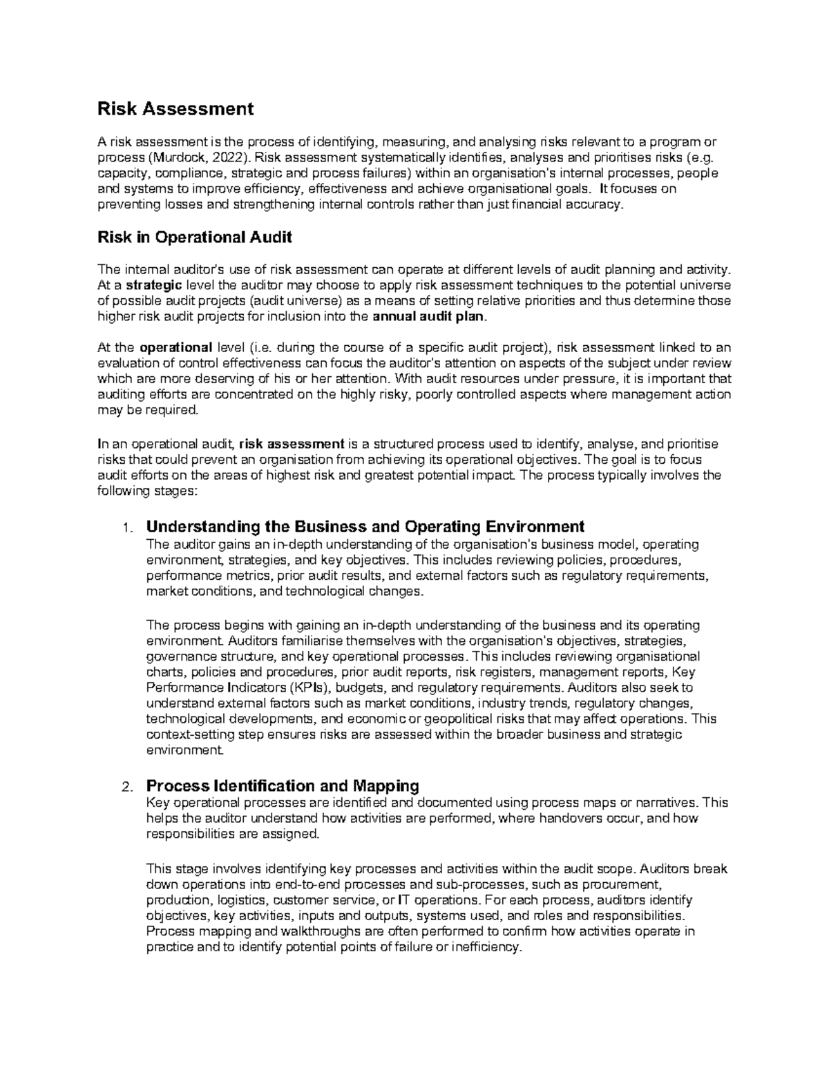 Operational Audit Note 2: Risk Assessment and Management Strategies ...