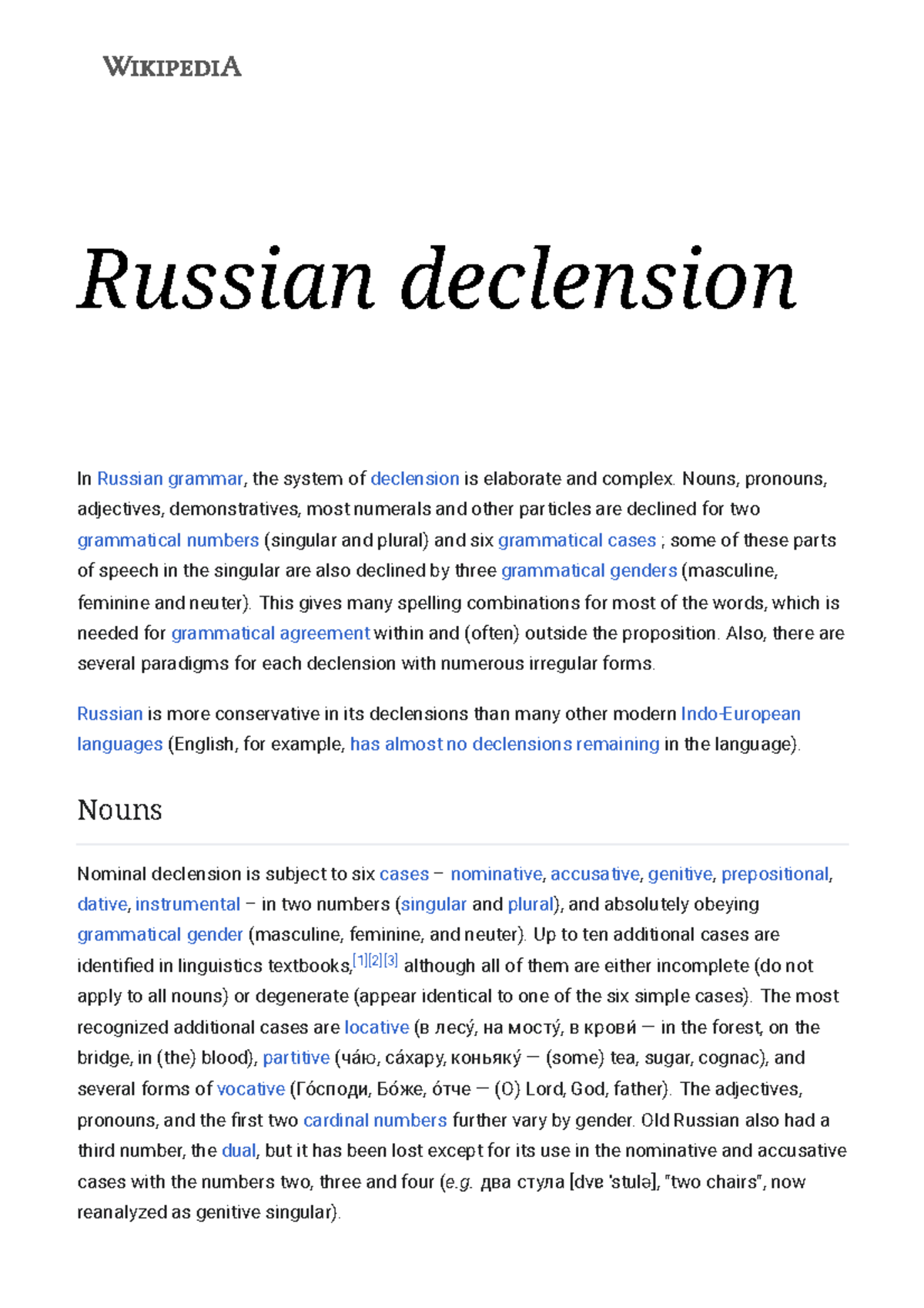 Russian declension Wikipedia Russian declension In Russian grammar