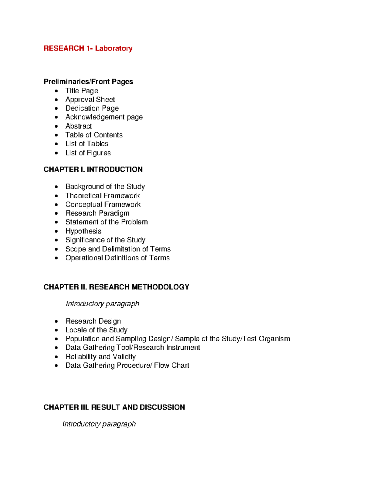 Thesis Research Format Guide for Allied Medicine (Research 1) - Studocu