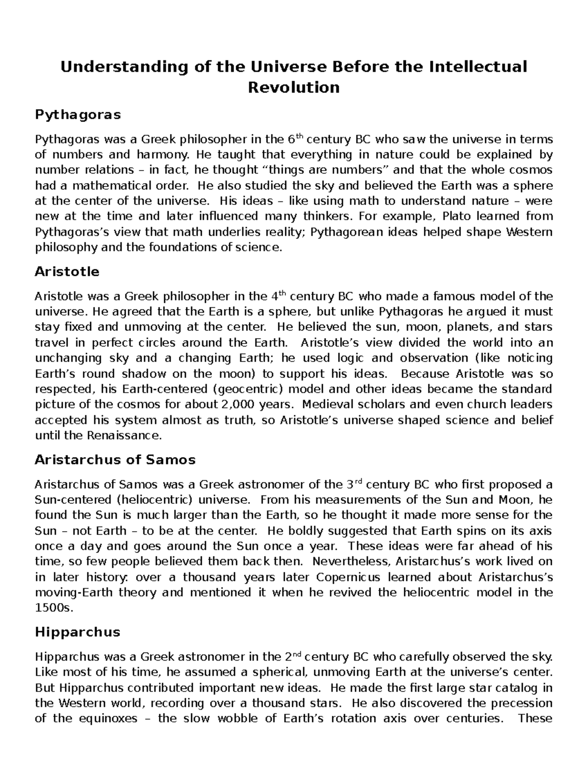 Understanding the Universe: Key Thinkers and Theories (STS) - Document Preview