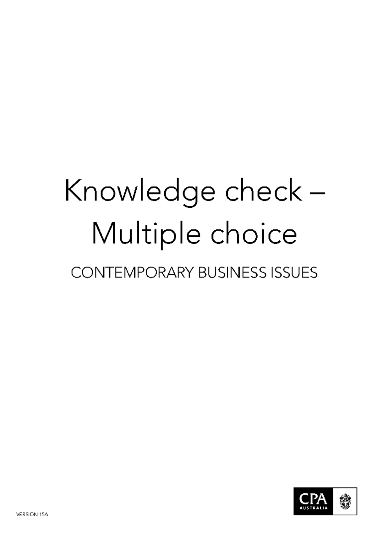 CBI Knowledge Check: Multiple Choice Questions & Answers (Ver 15A ...