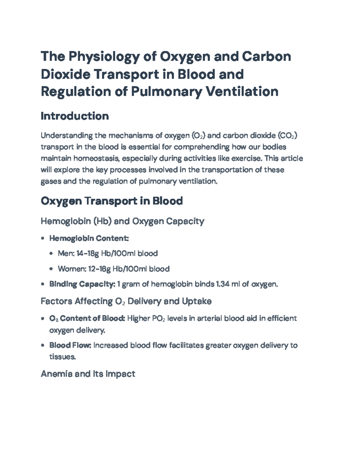 Physiology of O₂ and CO₂ Transport & Pulmonary Ventilation Regulation ...