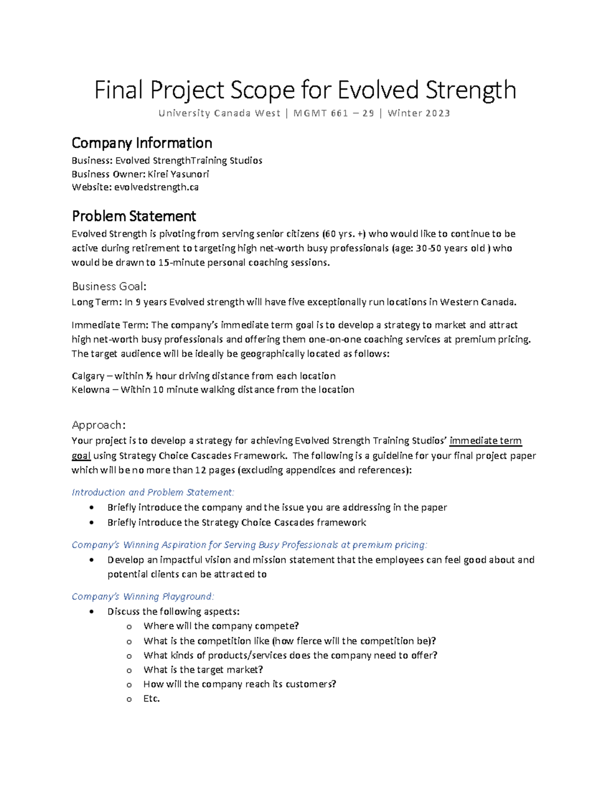 Final Project Scope Evolved Strength - Final Project Scope for Evolved ...