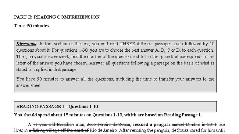 TAB1: Reading Comprehension Sample Test - Studocu