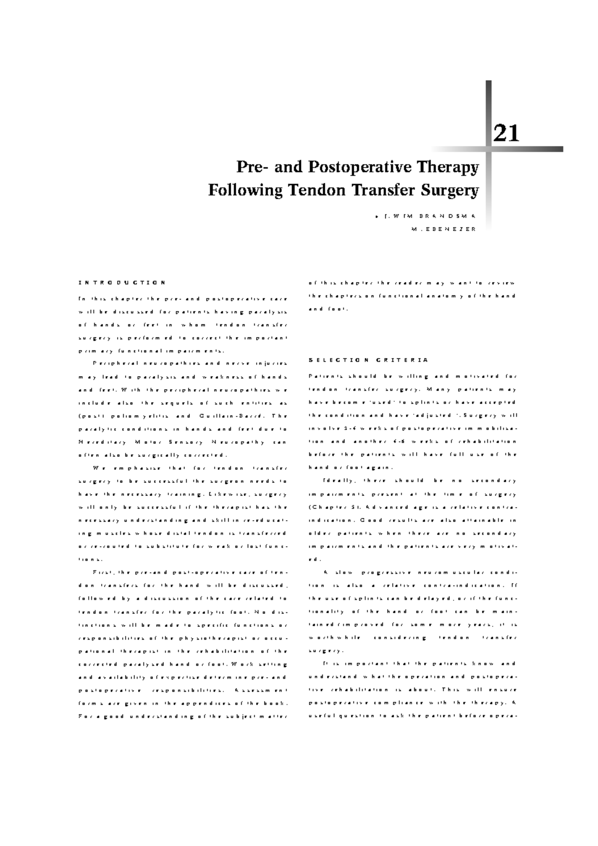 Postoperative Care and Rehabilitation After Tendon Transfer Surgery (21 ...
