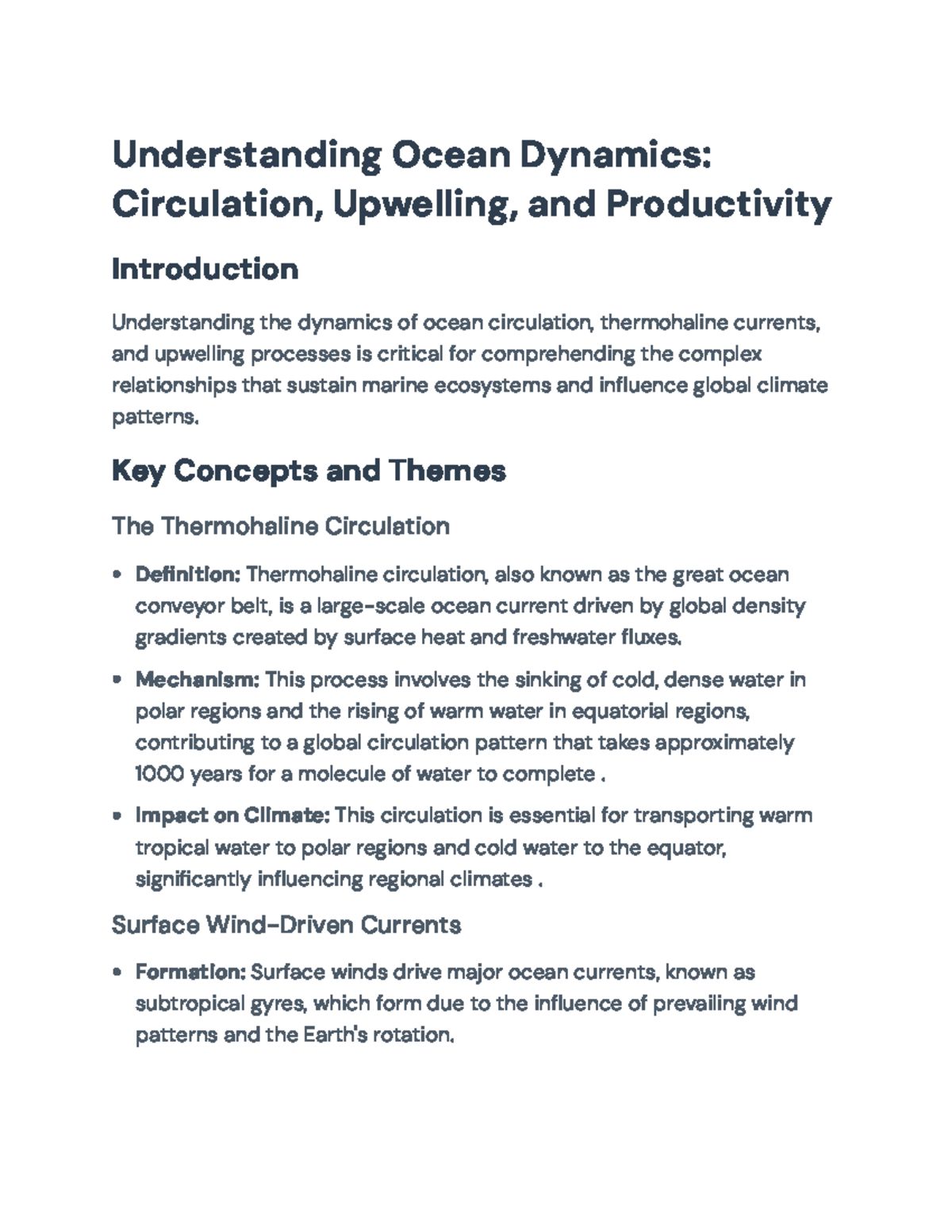 Understanding Ocean Dynamics: Circulation, Upwelling, and Climate ...