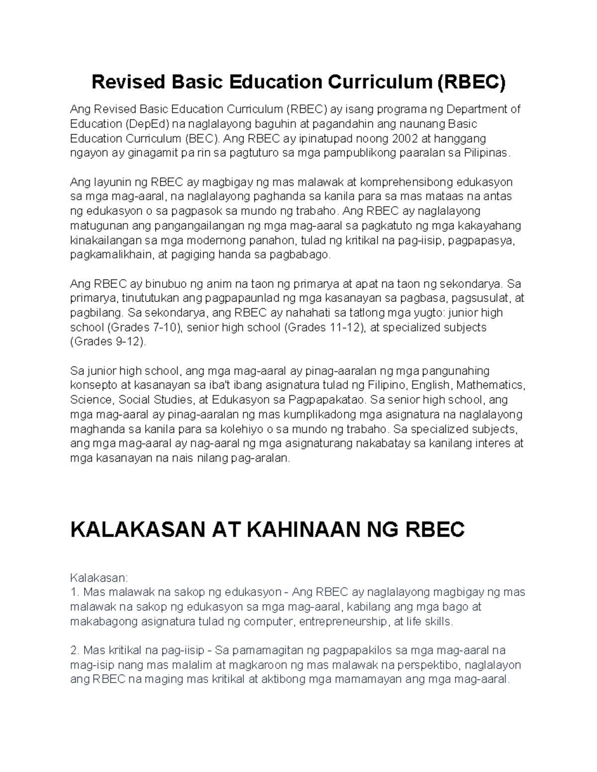 Revised Secondary Education Curriculum Overview (SEC) - Studocu
