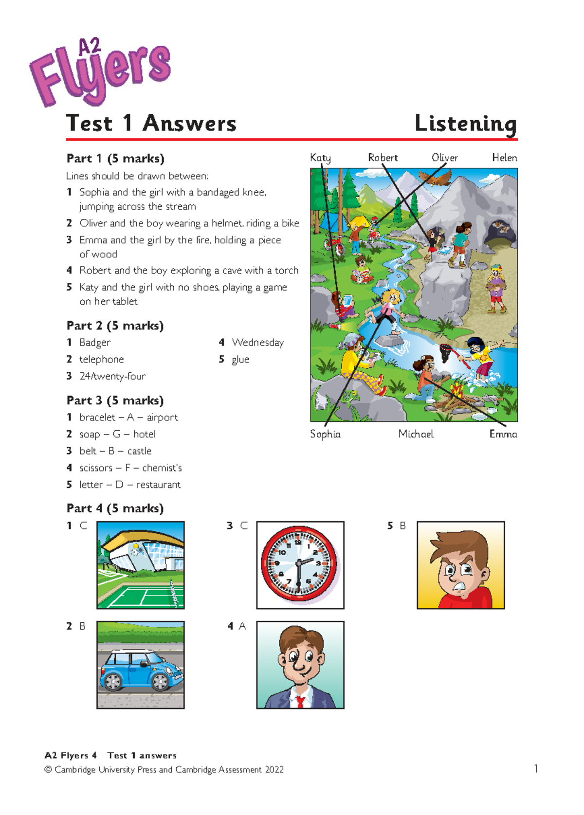Cambridge A2 Flyers 4 Test 1 & 2 Answer Key and Audioscripts 2022 - Document Preview