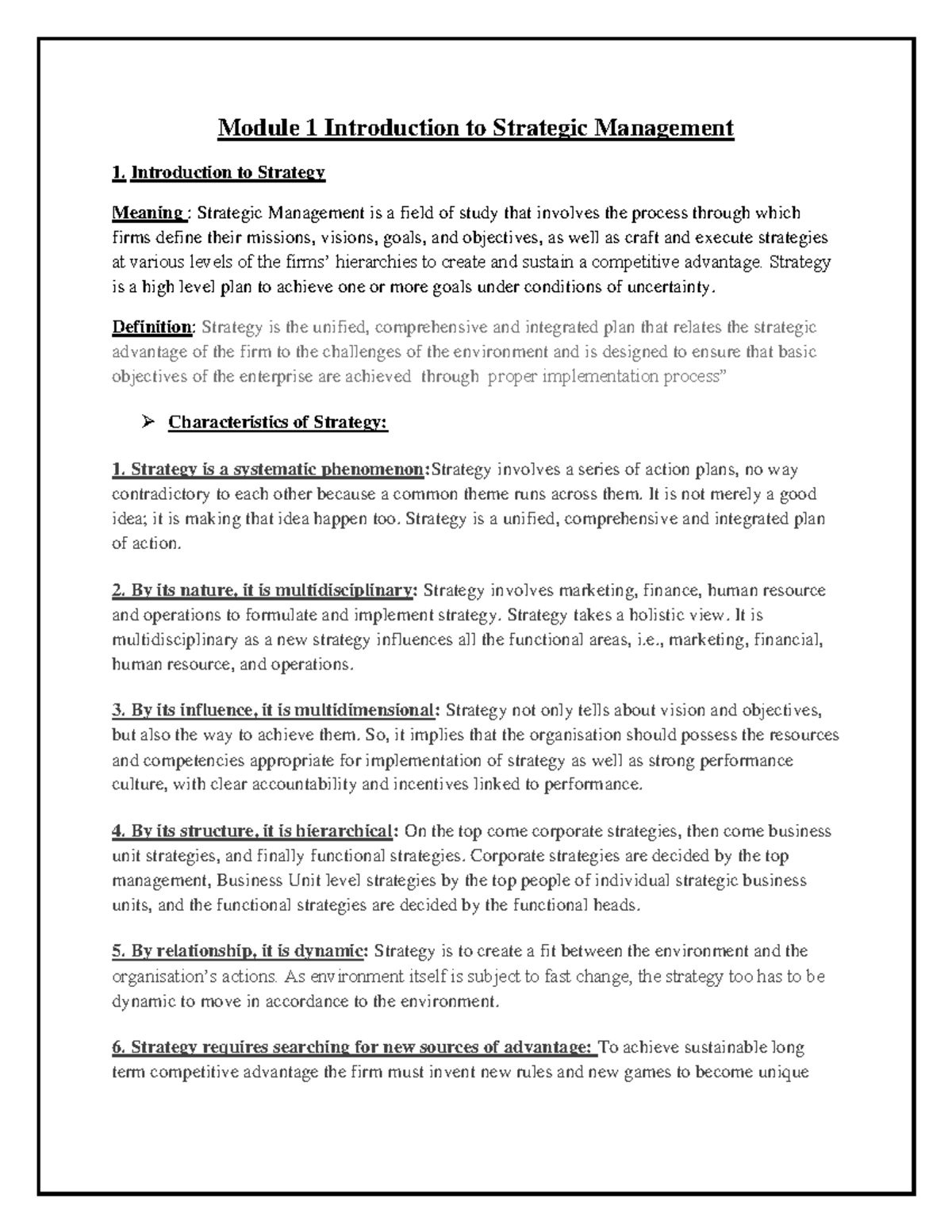 Strategic Management Module 1: Introduction & Key Concepts - Studocu