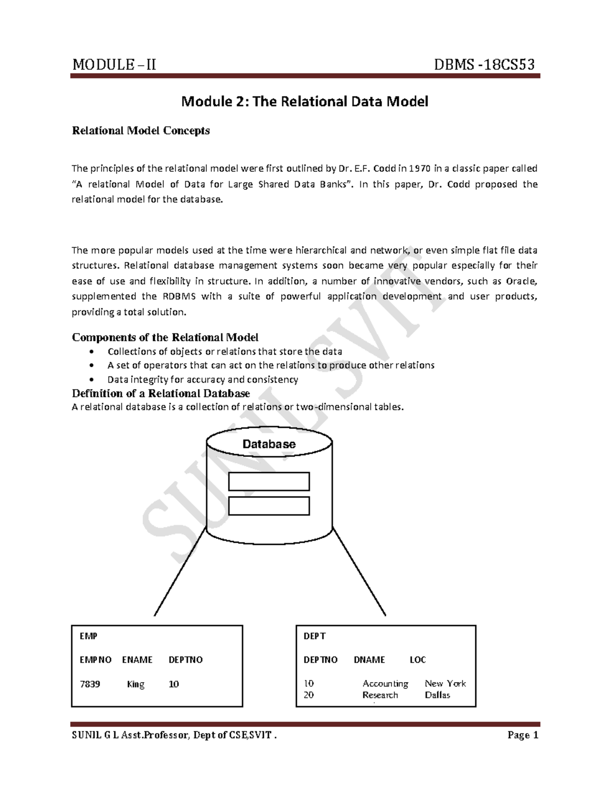 DBMS Module-II: Overview of Relational Data Model Concepts - Studocu