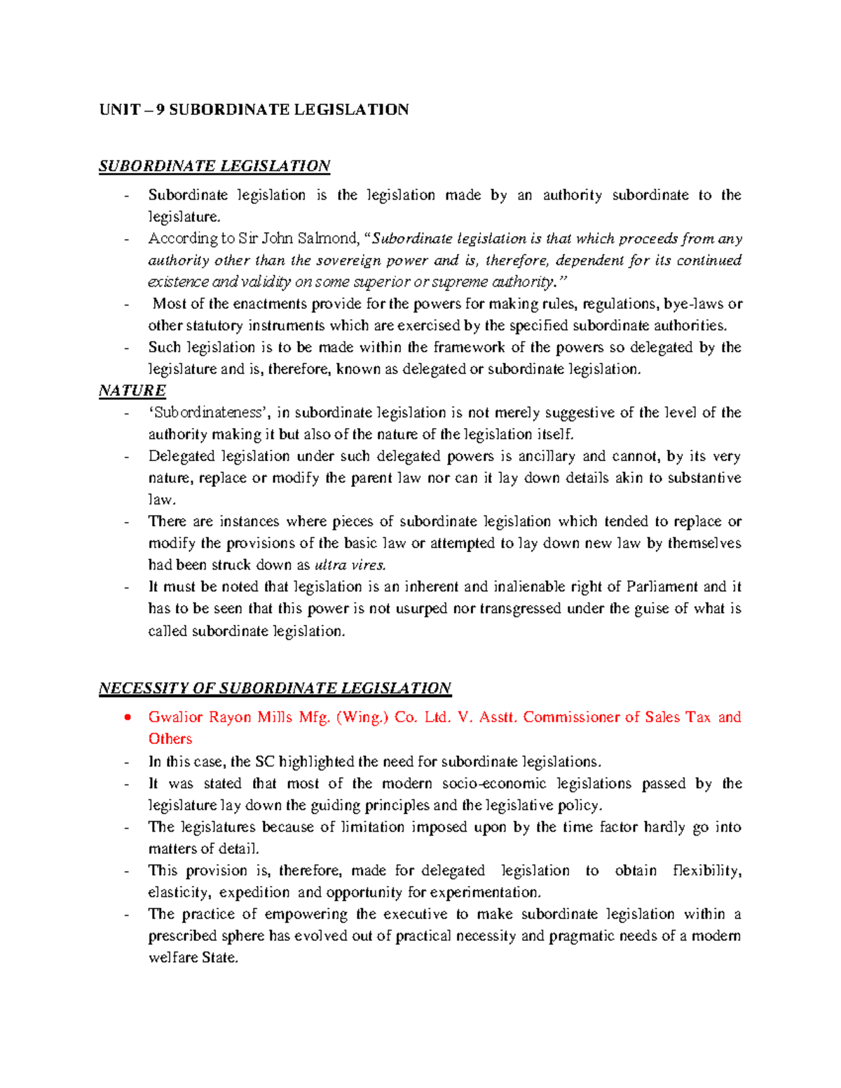 IOS UNIT 9 - IOS UNIT 9 FULL NOTES - UNIT – 9 SUBORDINATE LEGISLATION ...