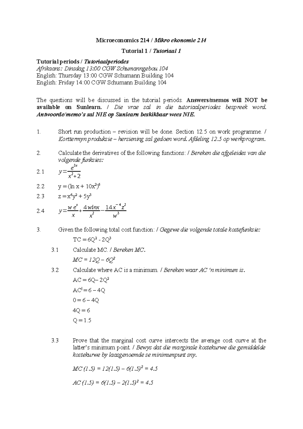 Microeconomics 214: Tutorial 1 Overview and Key Concepts - Studocu