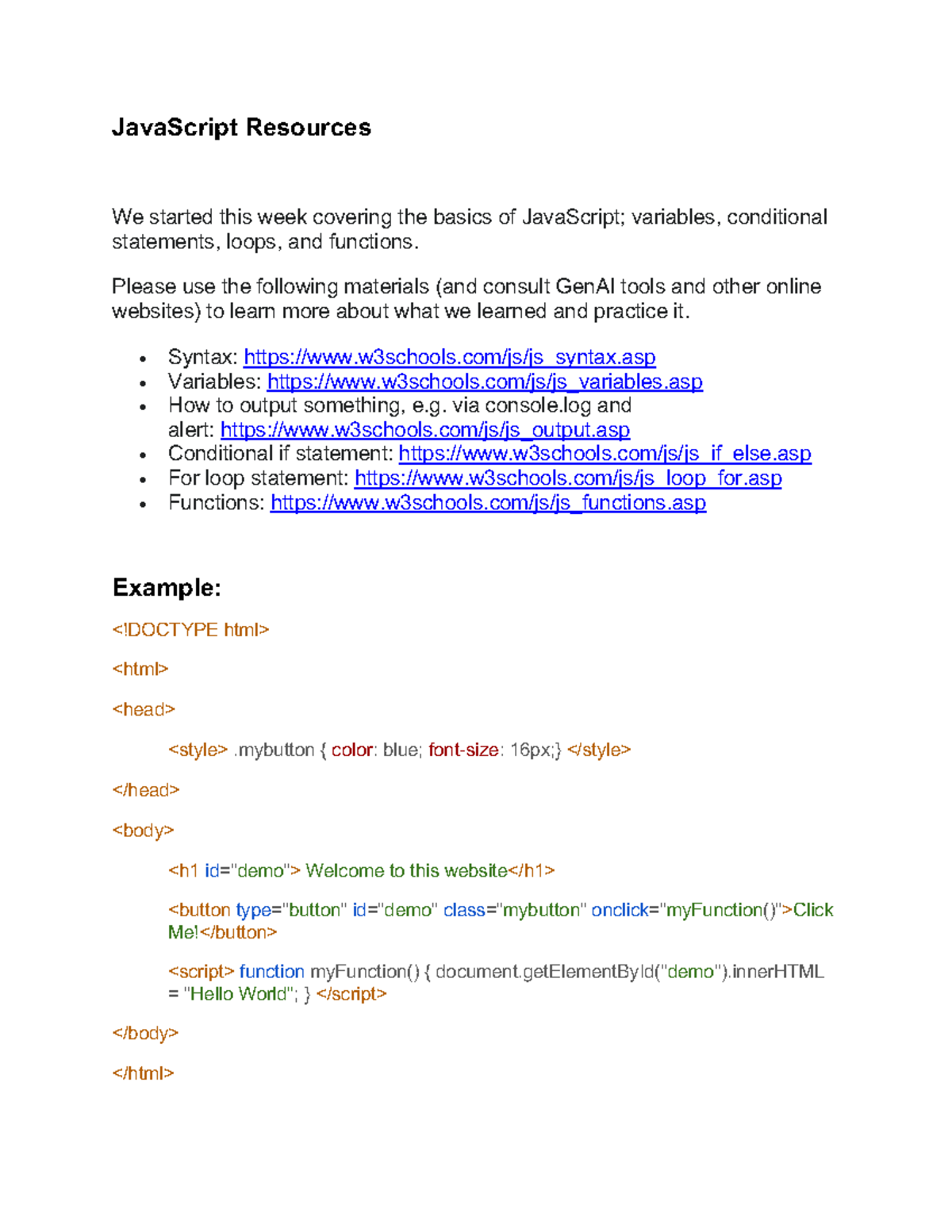 JavaScript Basics: Variables, Conditionals, Loops & Functions - Studocu