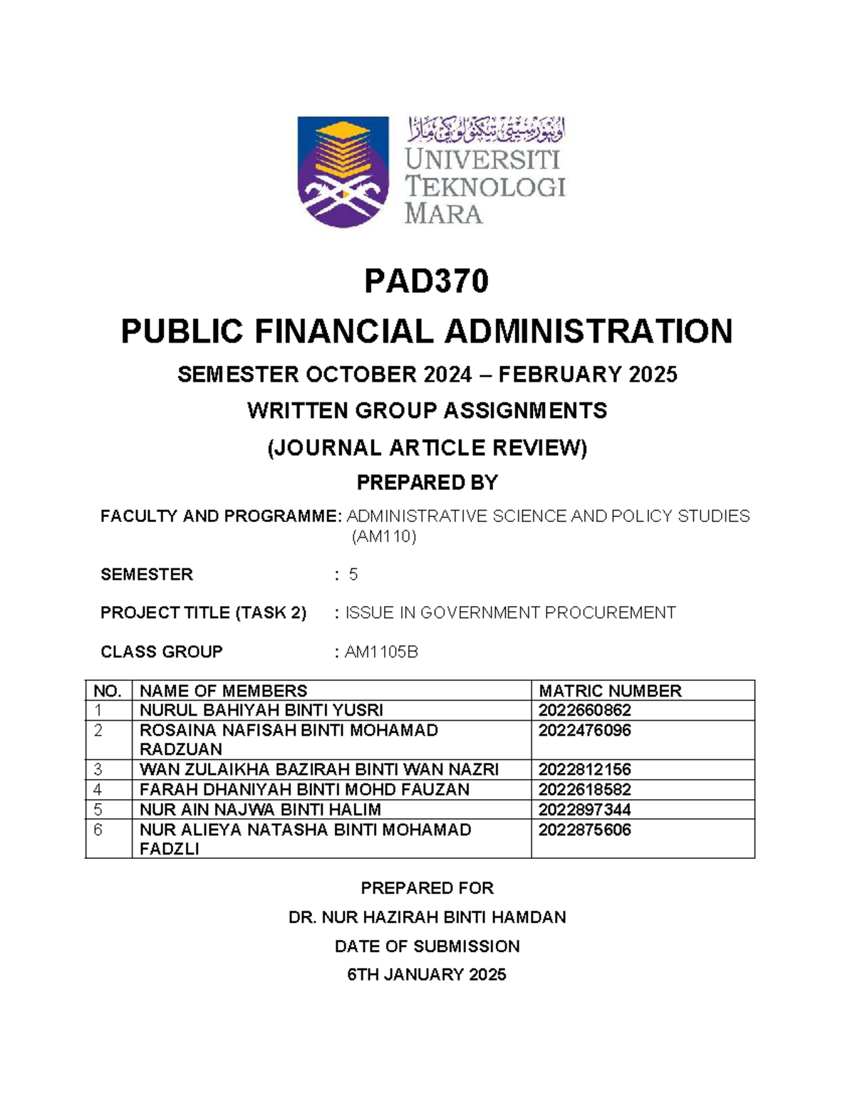 PAD370 Assignment TASK 2 Article Review ( Group 5) - PAD PUBLIC ...