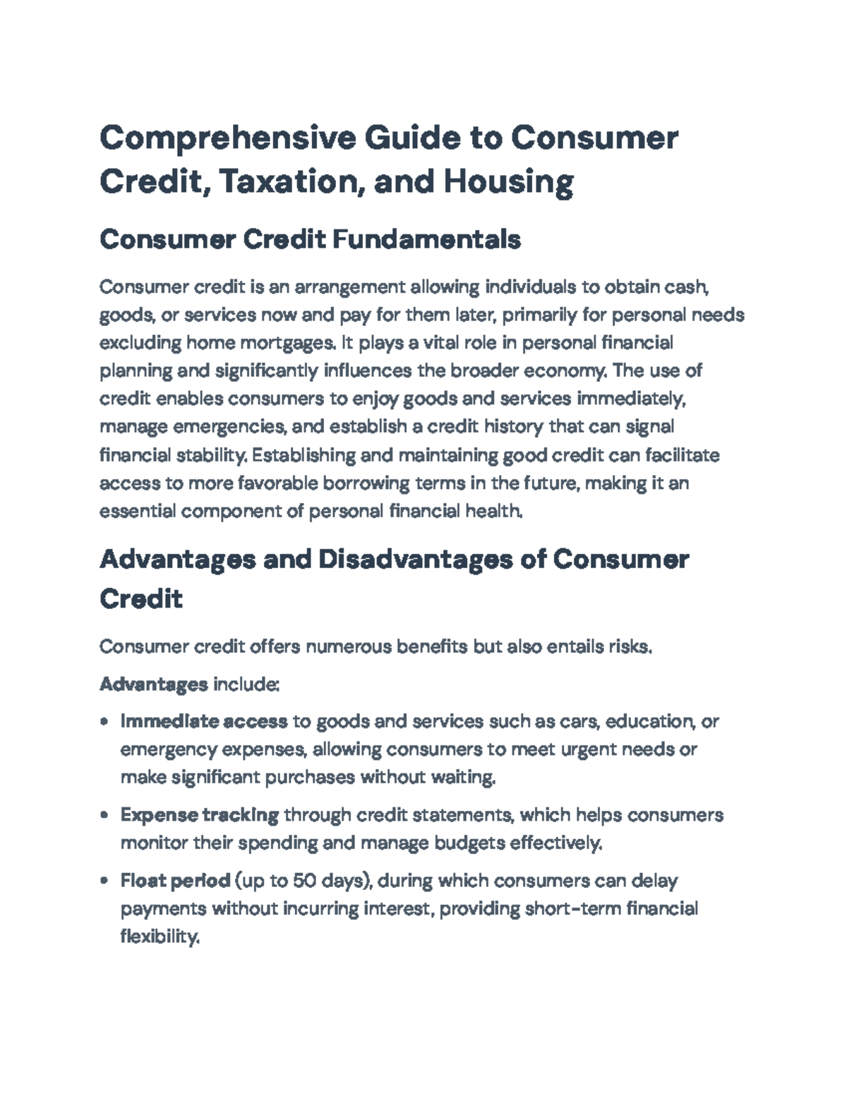 Consumer Credit, Taxation & Housing: A Comprehensive Guide - Studocu