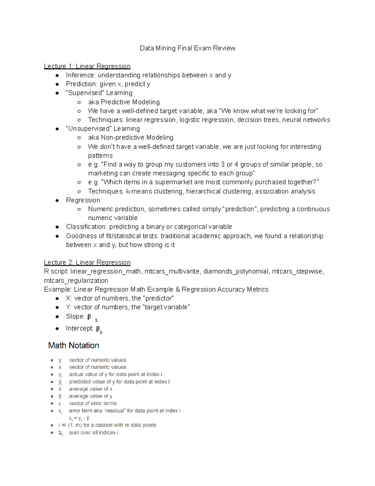 Data Mining (CS201) Final Exam Study Notes & Recap - Studocu