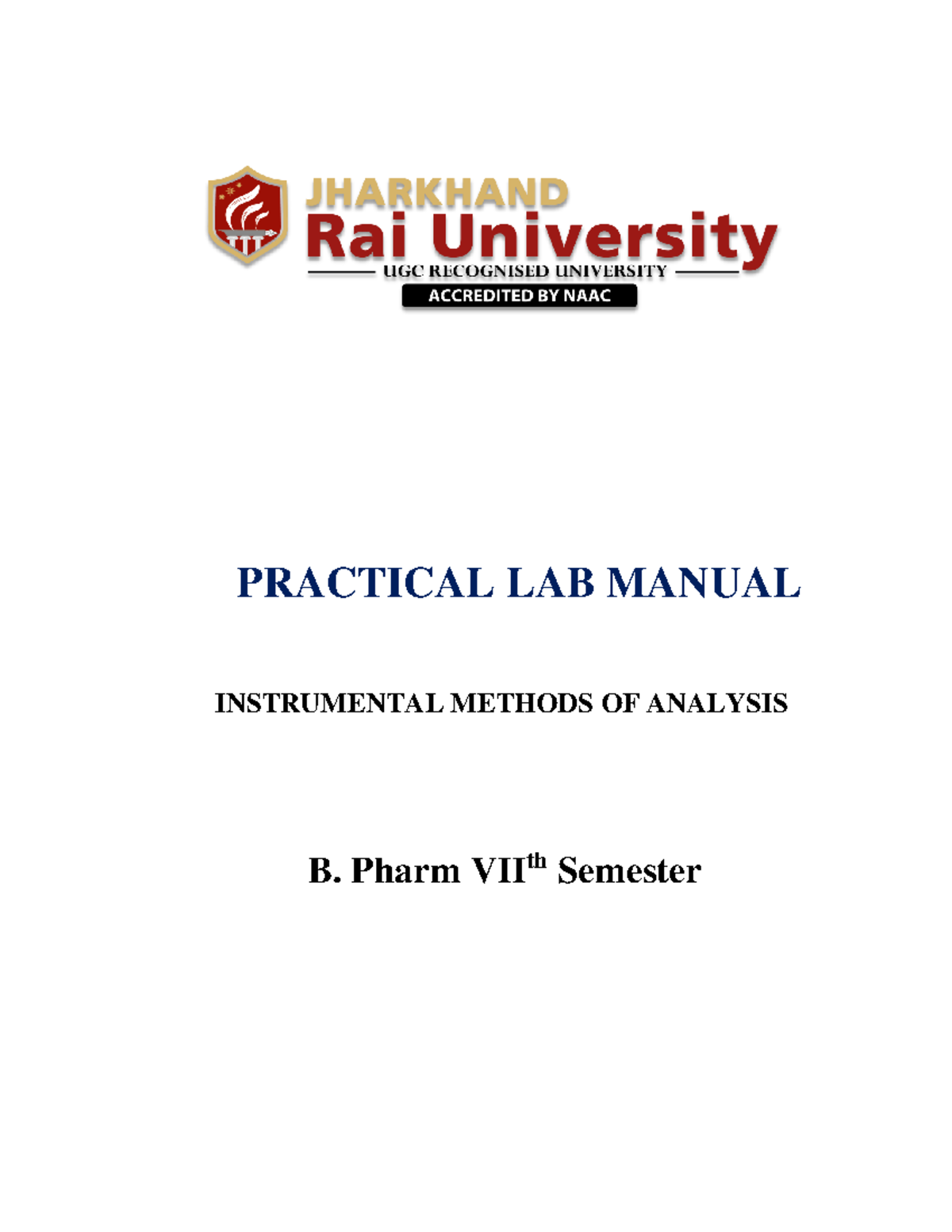 Instrumental Methods of Analysis Lab Manual (B. Pharm VII, Sem) - Studocu