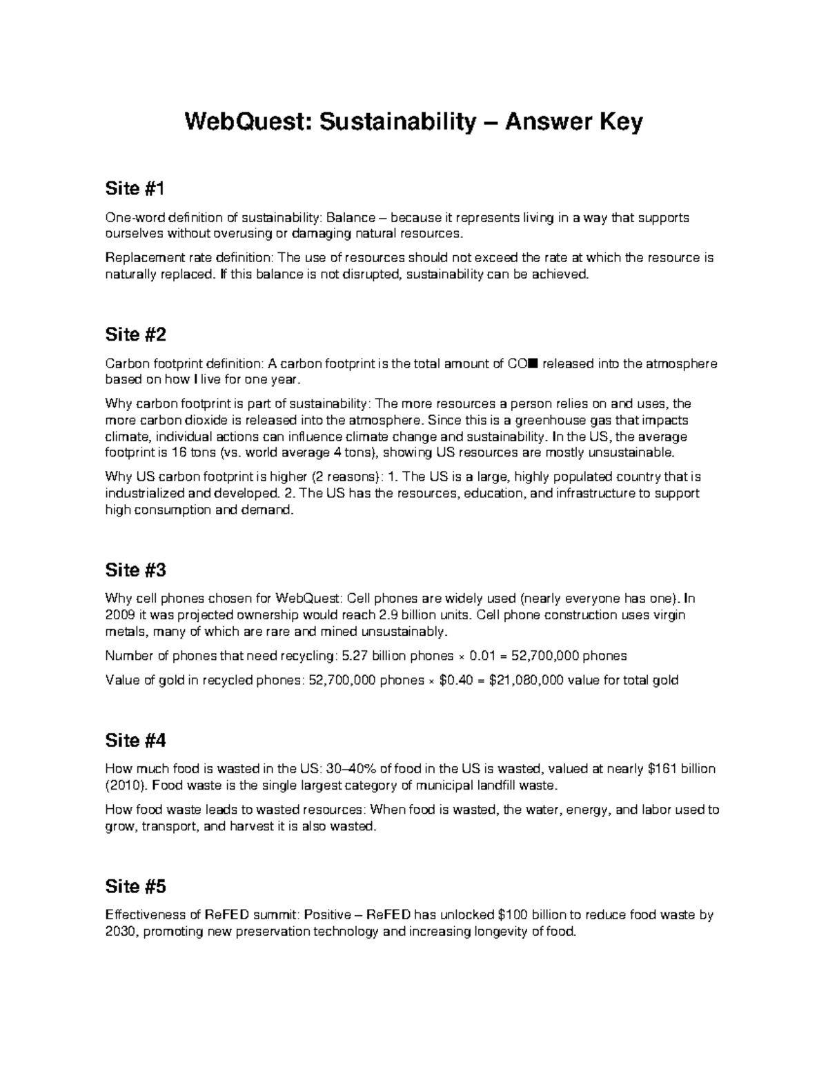 WebQuest: Sustainability Answer Key &amp; Key Concepts Explained - Studocu