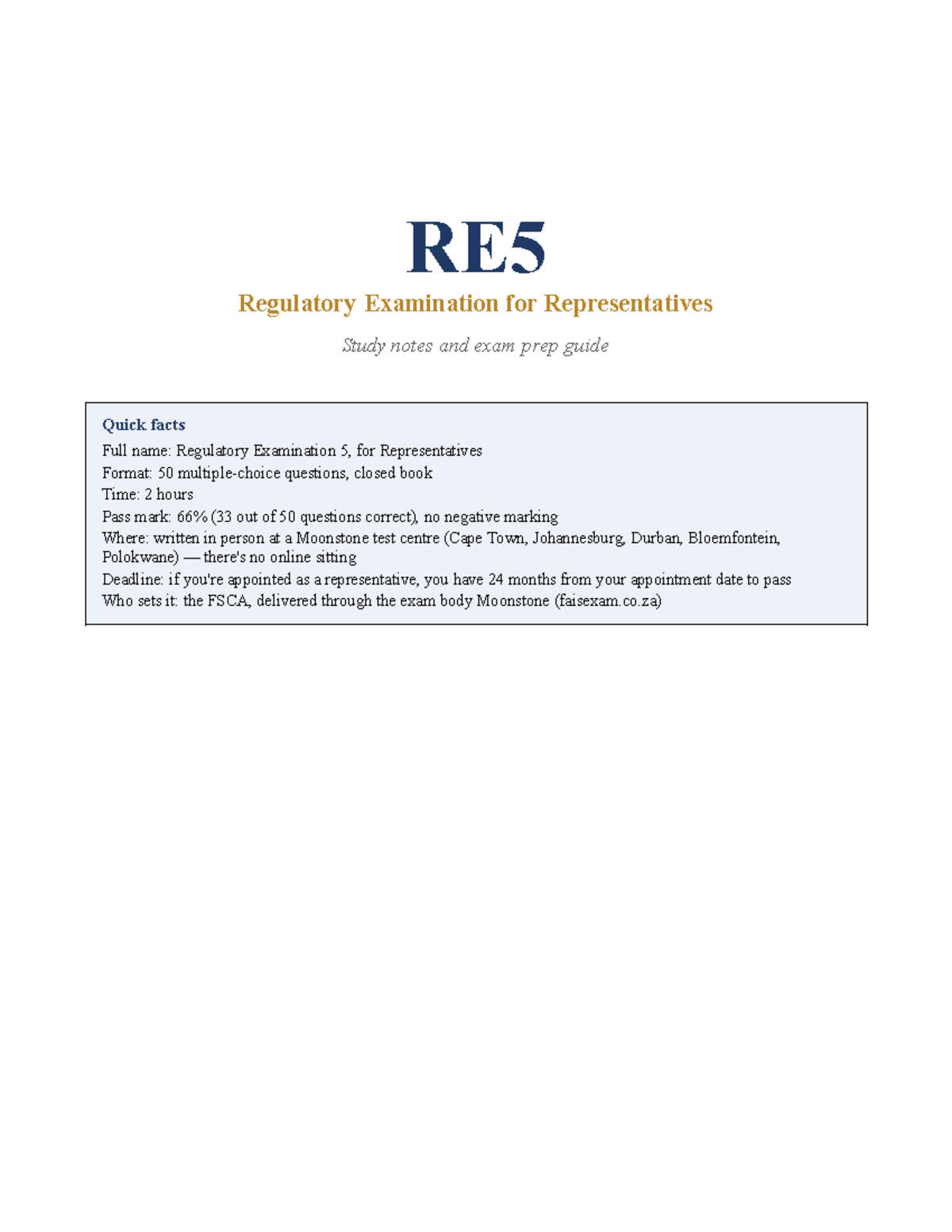 RE5 Regulatory Exam Study Notes & Prep Guide - Studocu