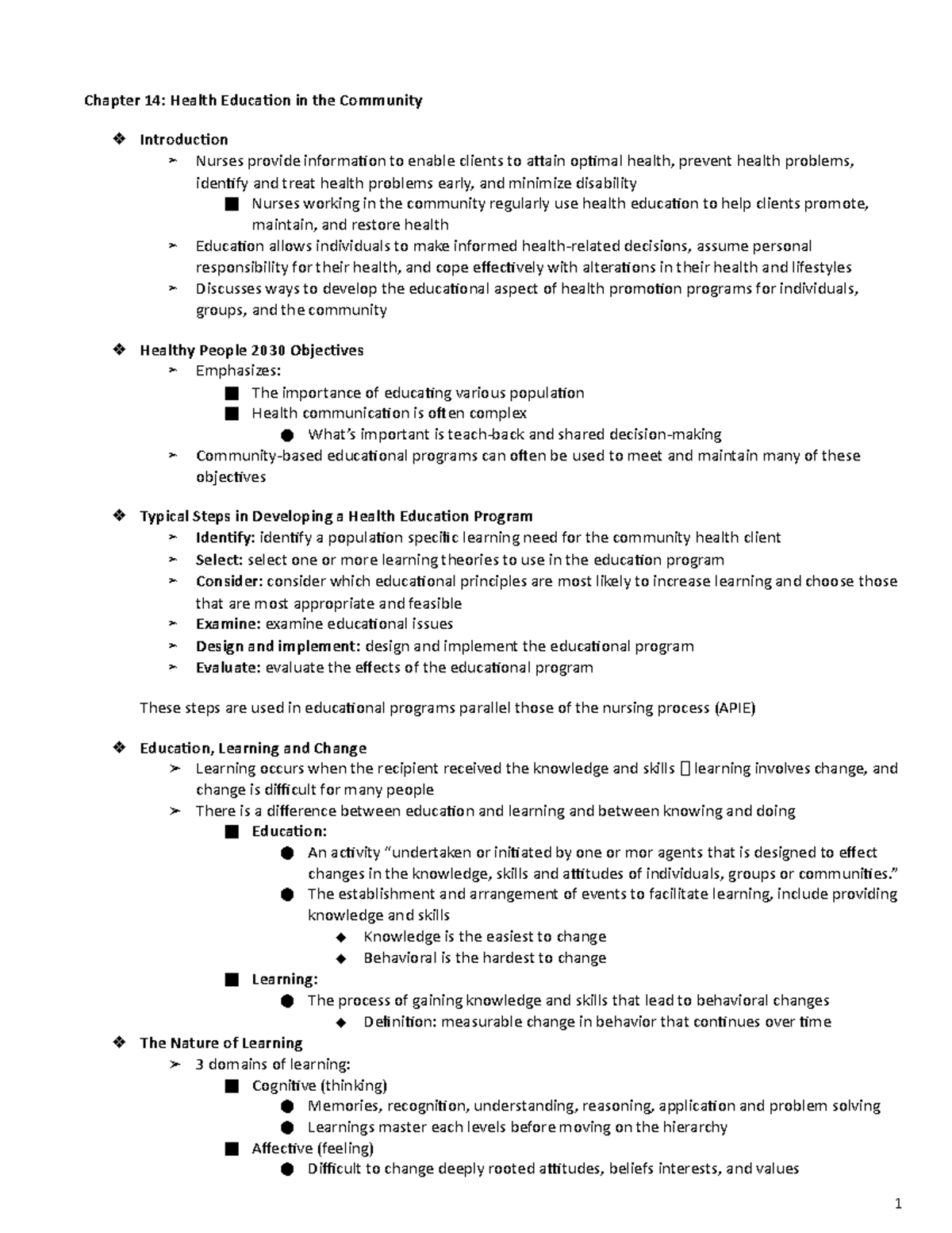 Chapter 14 & 23 Notes: Health Education & Care of Vulnerable ...