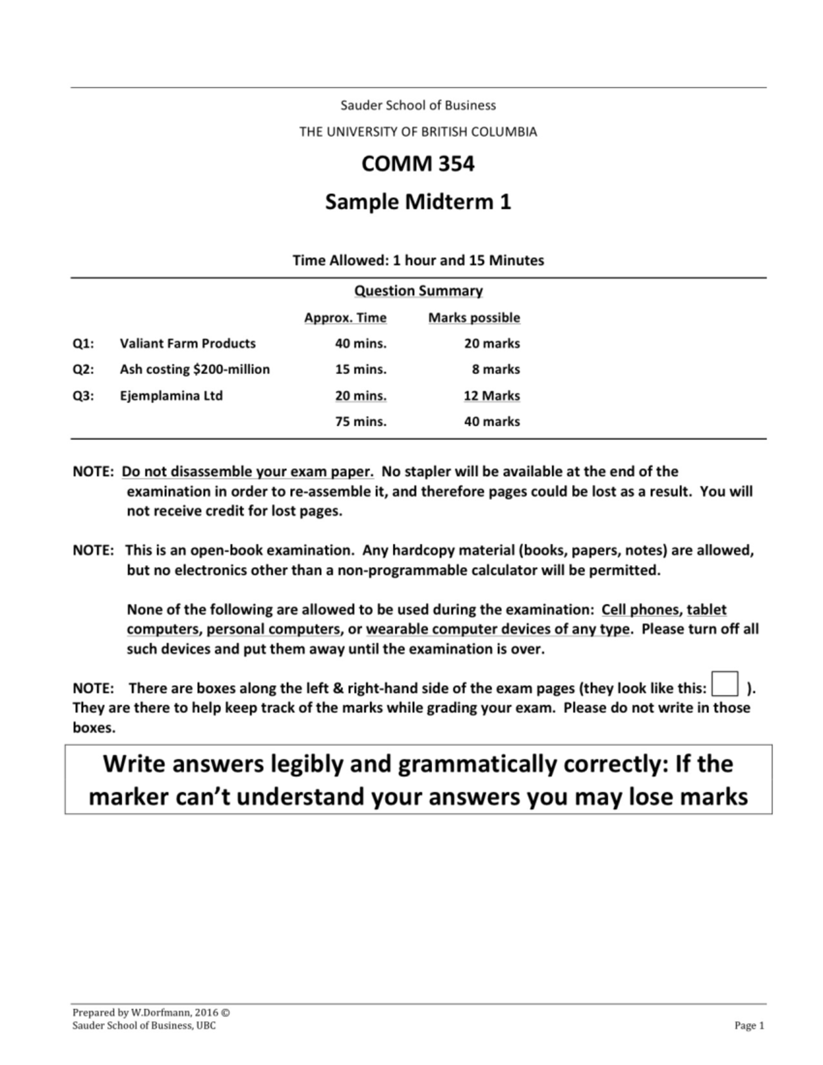 COMM 354 Sample Midterm Exam 1 Study Guide - Studocu