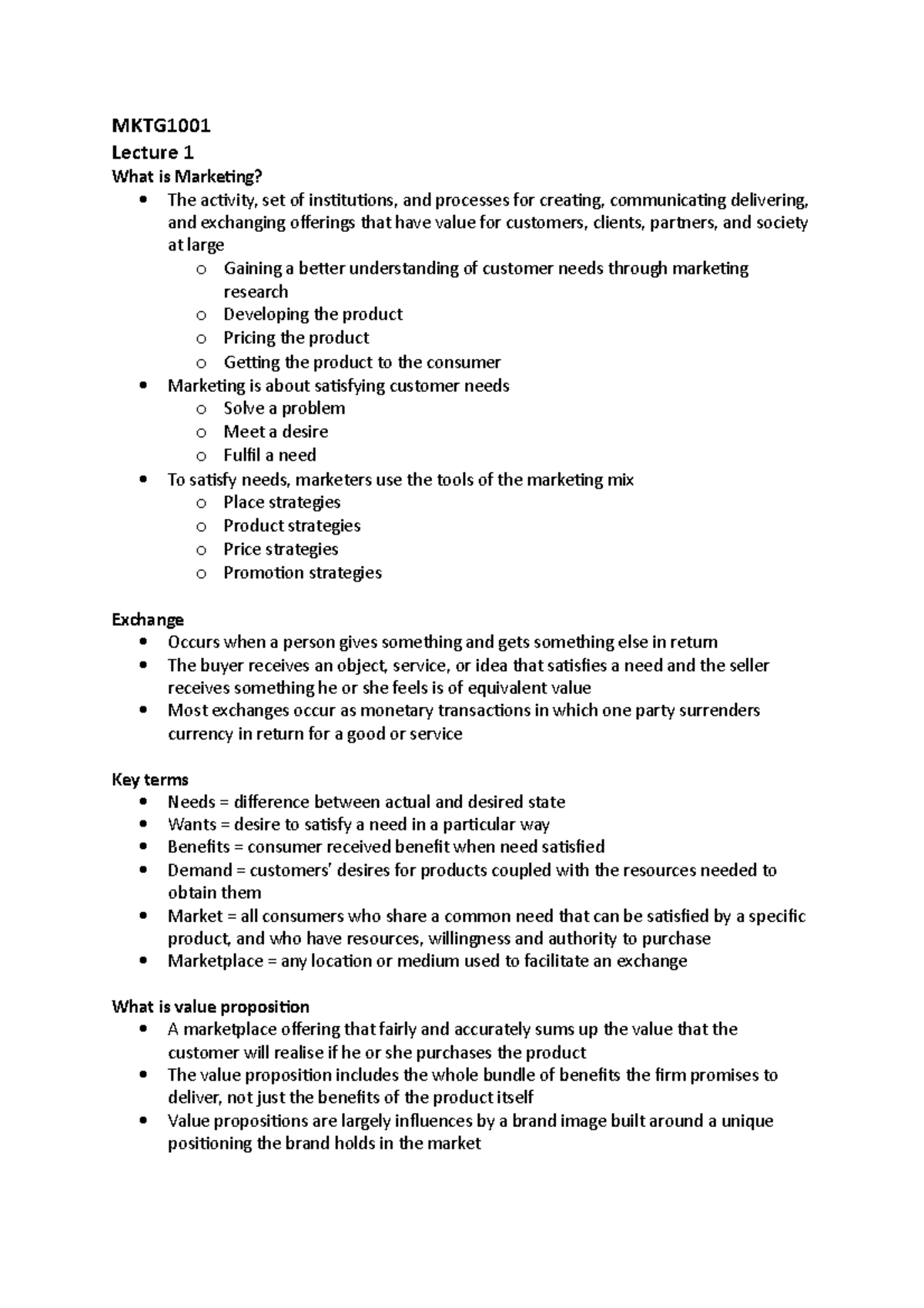 Lecture 1 - MKTG Lecture 1 What is Marketing? The activity, set of ...