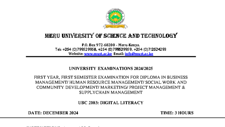 UBC 2103: Digital Literacy - First Year Exam Guide - Studocu