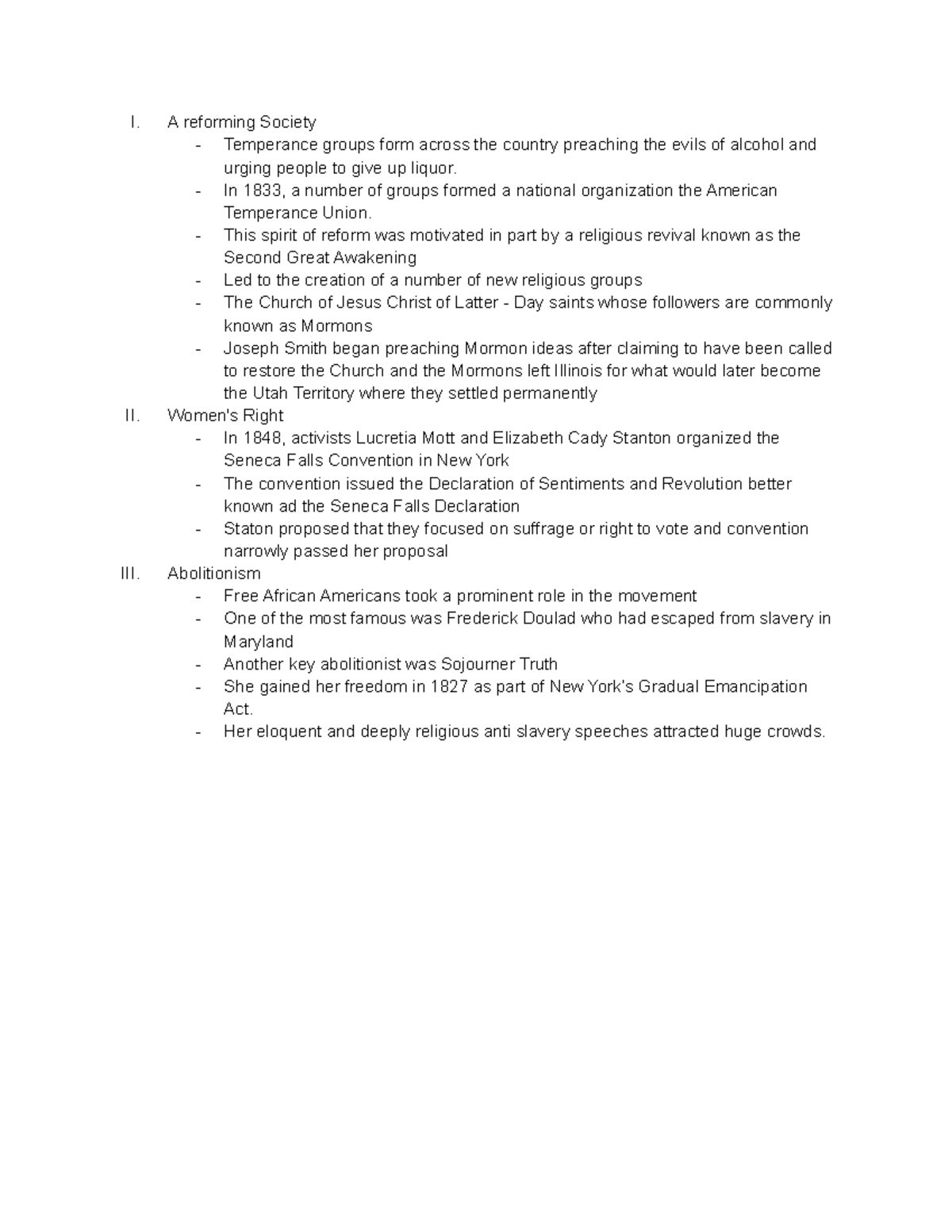 US History - Chapter 1 Notes: Reform Movements, Women's Rights ...