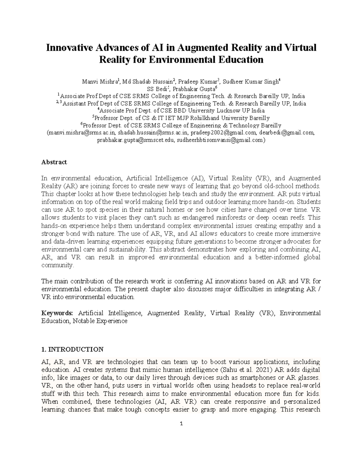 Innovative AI, AR & VR Applications in Environmental Education (AIEIS ...