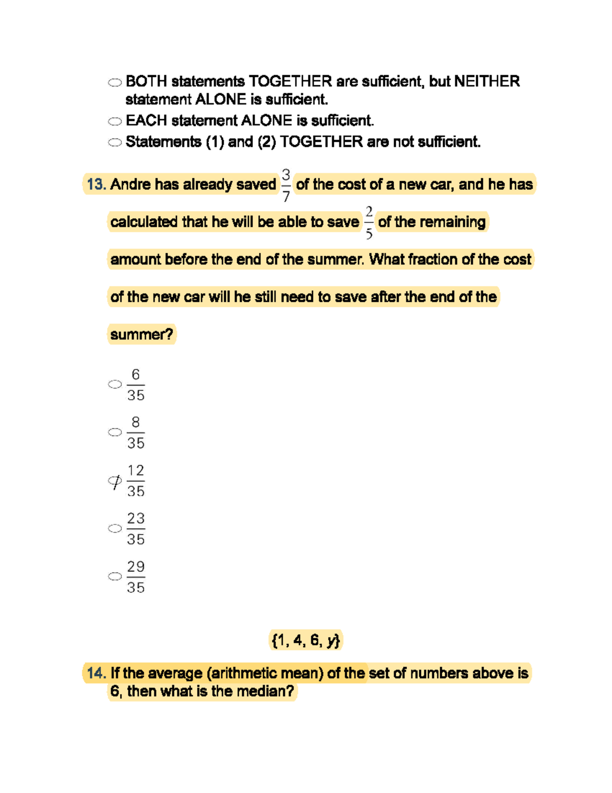 Bin 1.2 Maths Test - Summary of Sufficient Statement Problems - Studocu