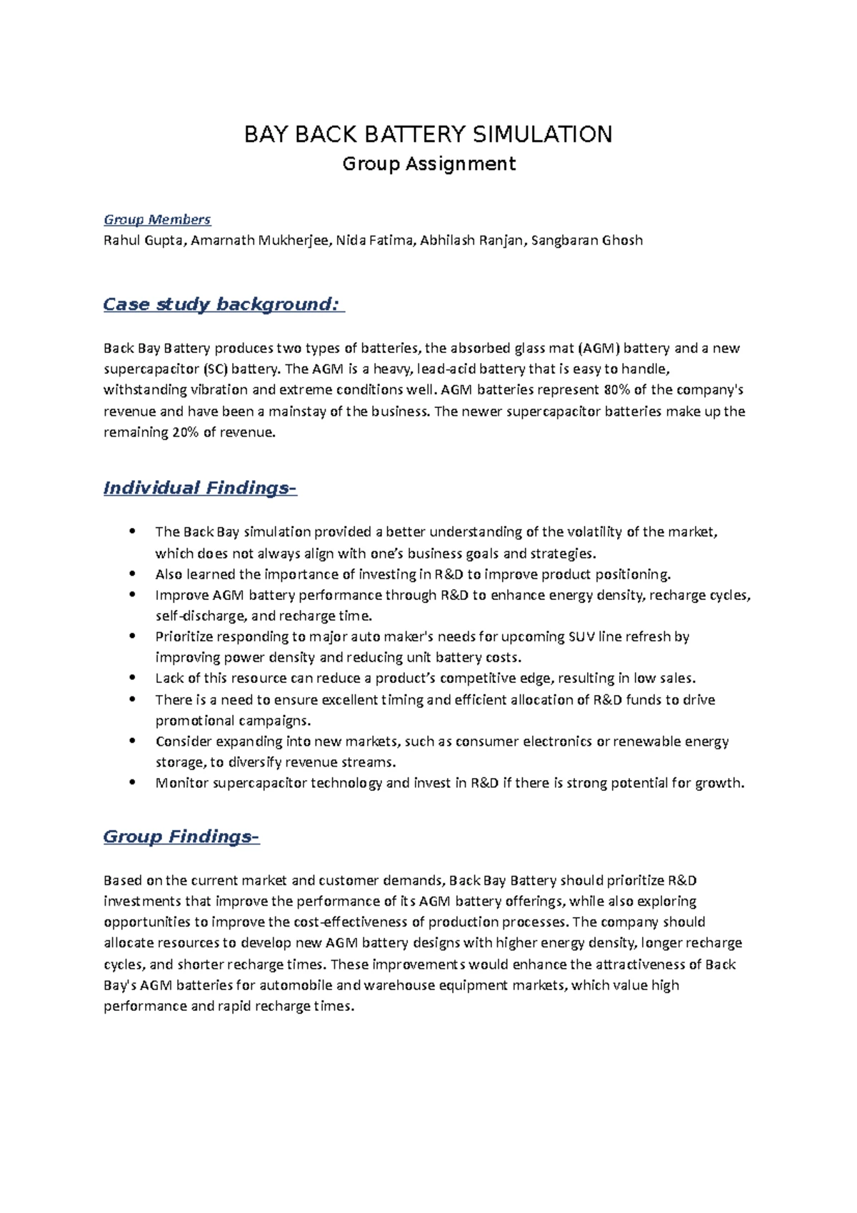 BAY BACK Battery Group Project: R&D Insights from Simulation Study ...