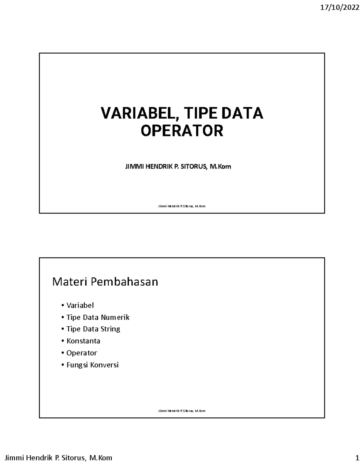 2022 - Pertemuan 2 - Variabel, Tipe Data & Operator dalam VB - Studocu