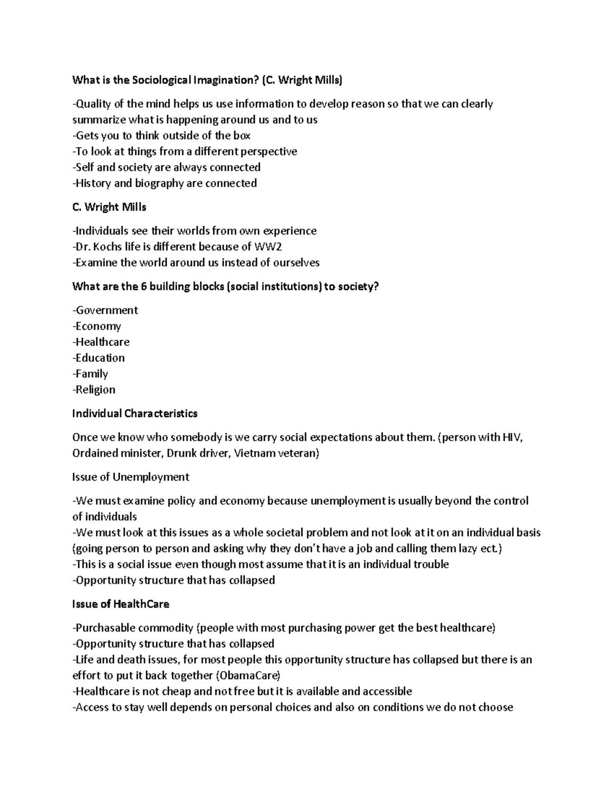 Sociology TTU 1 - Lecture Notes on Sociological Imagination & Theory ...