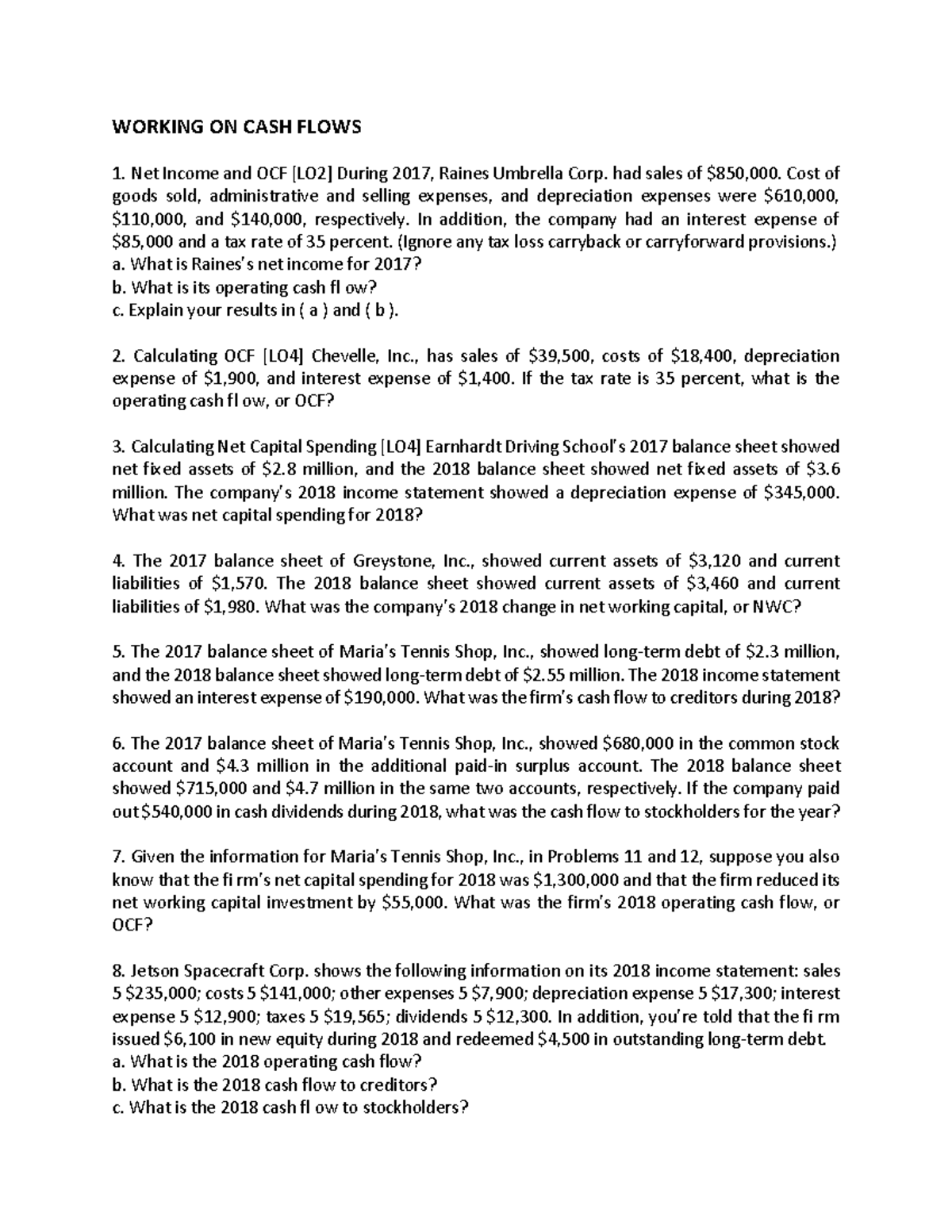 Exercise 3: Cash Flow Statements & Working Capital Analysis - Studocu
